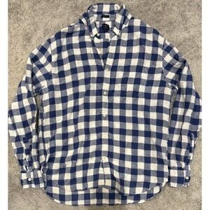 J.Crew Slim Fit Linen Button-Down Shirt XL Blue White Gingham Check